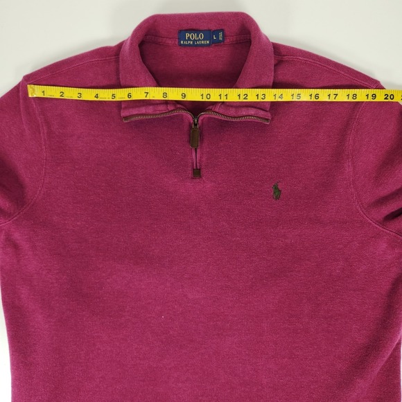 Polo Ralph Lauren Sweater Mens L Magenta Quarter Zip Mock Neck Cotton Pullover - Picture 10 of 12